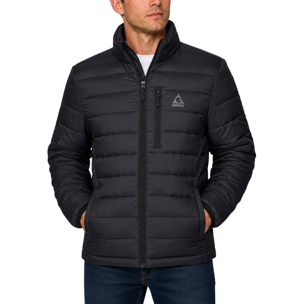 Gerry Men's 650 Fill Power Down Puffer Jacket Full Zip Quilted Coat Black Large